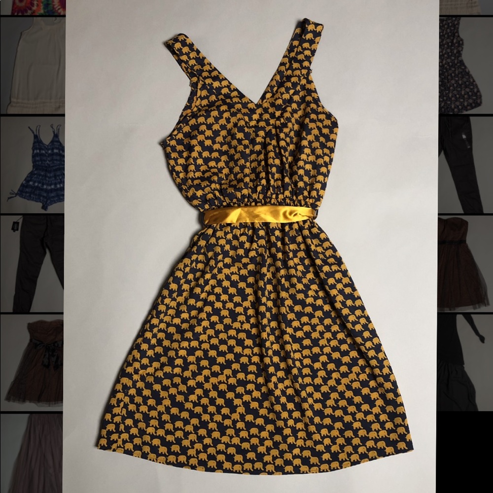 Moonlight brand golden elephant print dress in size S